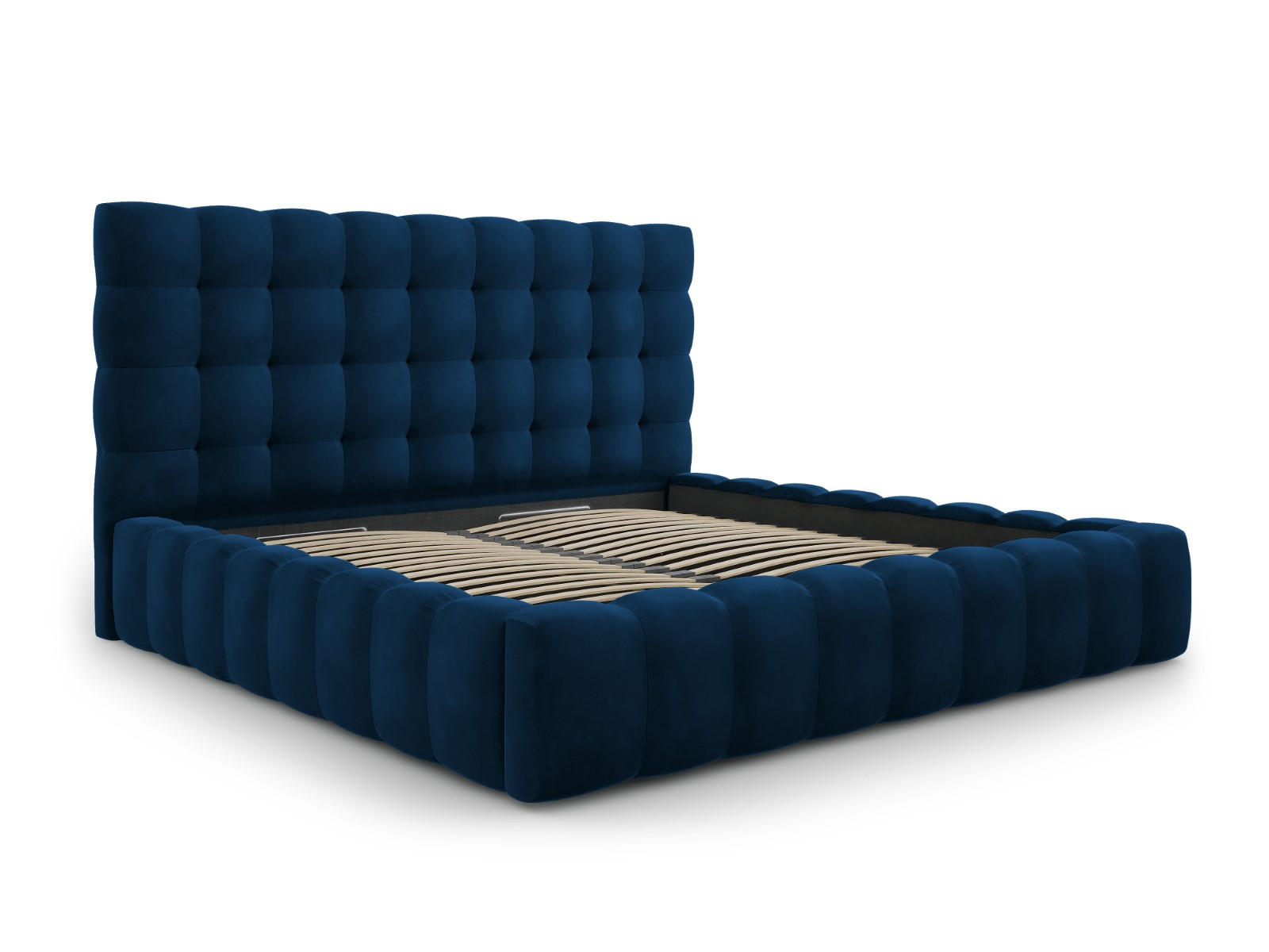BETT mit Bettkasten und Kopfteil Mamaia aus Samt königsblau 200x200cm - Blau, Textil (200/200cm) - Micadoni