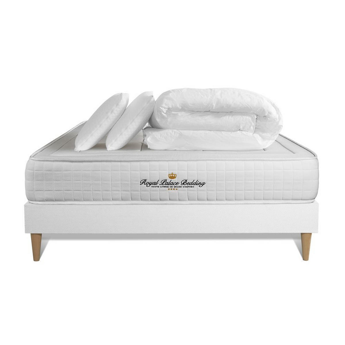 BETT Balmoral Memory-Schaum 180 x 200 cm h3 - Kit Bettgestell Weiß - Mit Kissen und Bettdecke - Beige/Weiß, Holz/Textil (180/200cm) - ROYAL PALACE BEDDING
