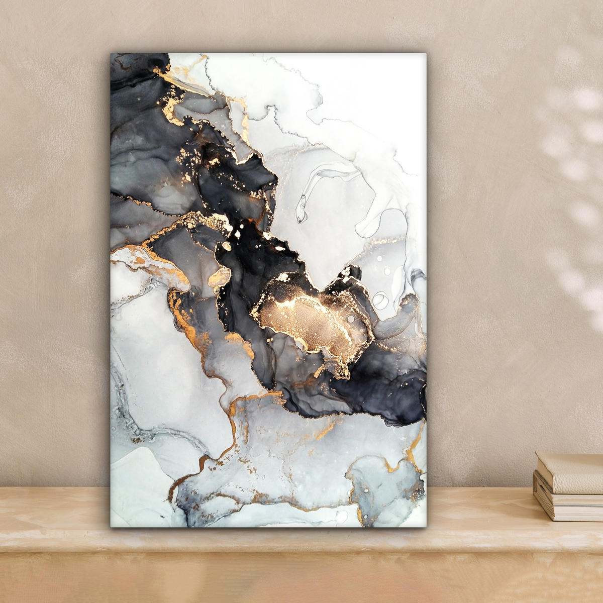 LEINWANDBILD Marmor - Schwarz - Weiß - Gold - Luxus - Abstrakt Deko Wohnzimmer 20x30 cm - Goldfarben, Textil (20/30cm) - MuchoWow
