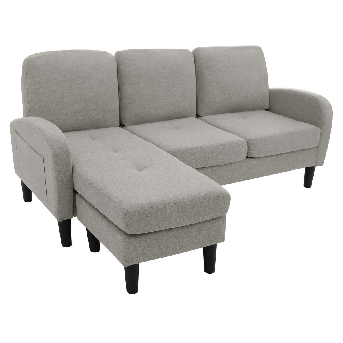 ECKSOFA L-förmig 3-Sitzer mit Chaiselongue Baumwoll-Leinen grau 166/118/77 cm - Hellgrau, Kunststoff (166/118cm) - OKWISH