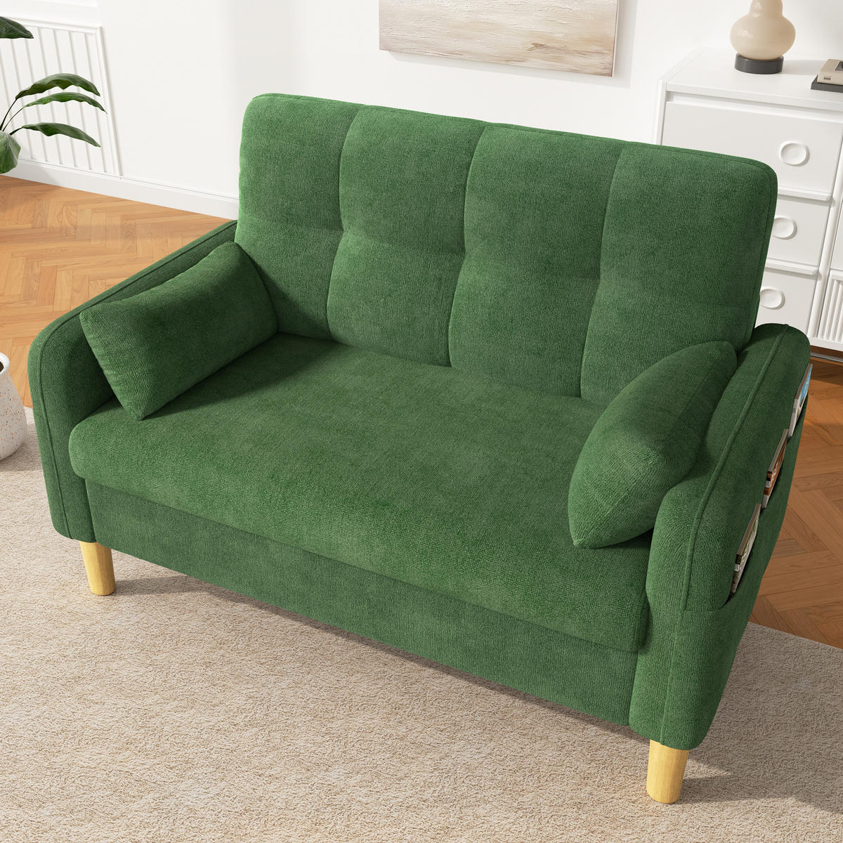2-SITZER-SOFA DE-33242 mit weichen Polstern und Seitentasche Grün - Grün, Holzwerkstoff (119/85/78cm) - ComfortXL