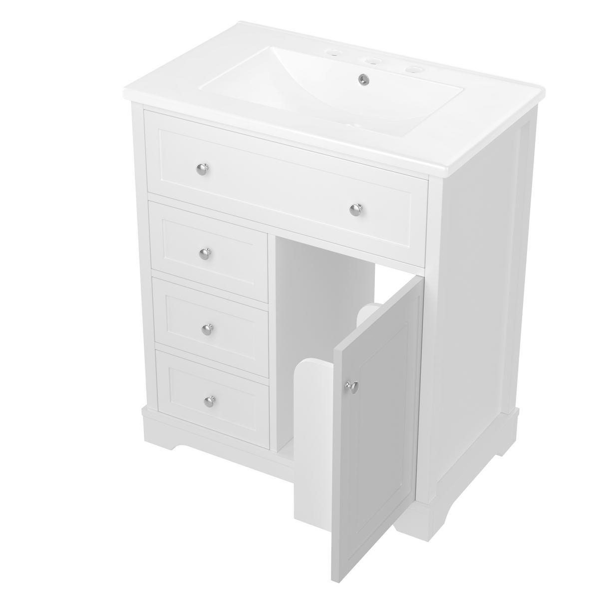 WASCHTISCHKOMBI 76x46x87 cm Weiß aus Keramik & Spanplatte mit 4 Schubladen - Weiß, Holzwerkstoff (76/87/46cm) - Modfu
