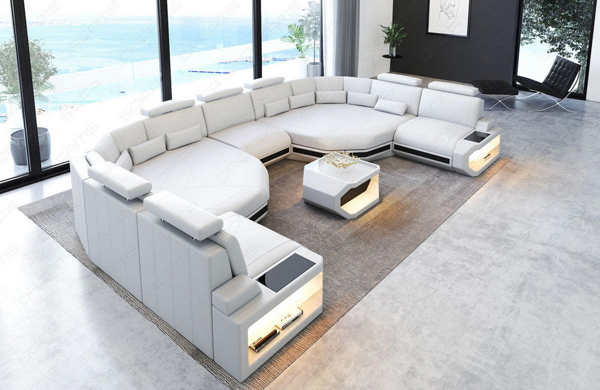WOHNLANDSCHAFT Asti XXL - Schwarz/Weiß, Leder (435/93/280cm) - Sofa Dreams