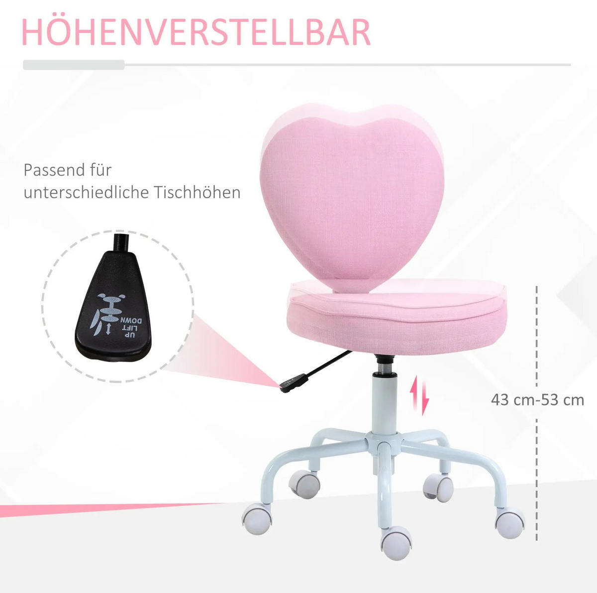 DREHSTUHL höhenverstellbar Herzform 40 x 50 x 89 cm Pink - Pink, Kunststoff (50/89/40cm) - Meubliv
