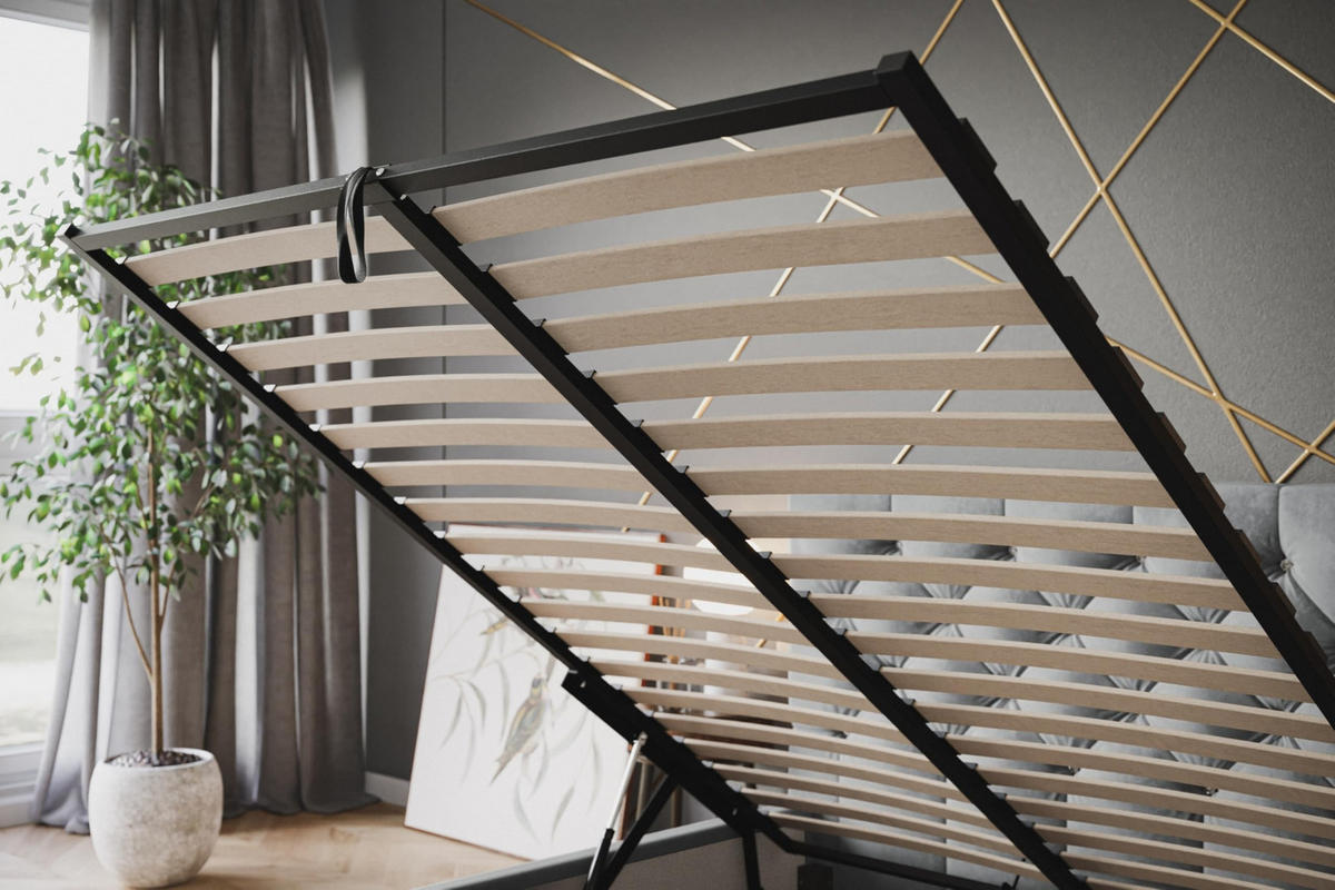 BETT 140x200 - Polsterbett mit Bettkasten und Metallrahmen - Elegant Betten - Glatter Kronos-Stoff - Kollektion Boston, Blau - Blau, Holz/Textil (140/200cm) - Alpi-Möbel