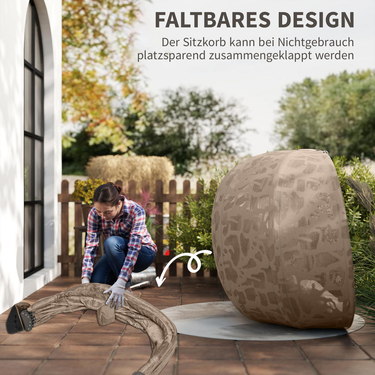 HÄNGESESSEL, Stahl, Polyester, Sand - Sandfarben, Kunststoff/Metall (103/172/130cm) - Outsunny