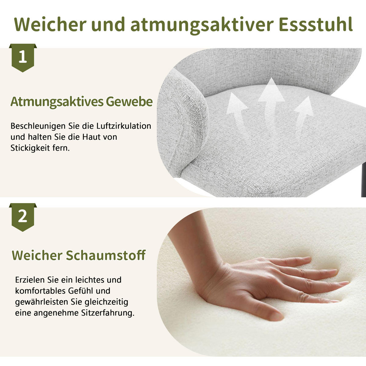 ARMLEHNSTUHL-SET DE-36721 2 Stück mit breiter Rückenlehne Hellgrau - Hellgrau, Metall (56.5/83/53cm) - ComfortXL