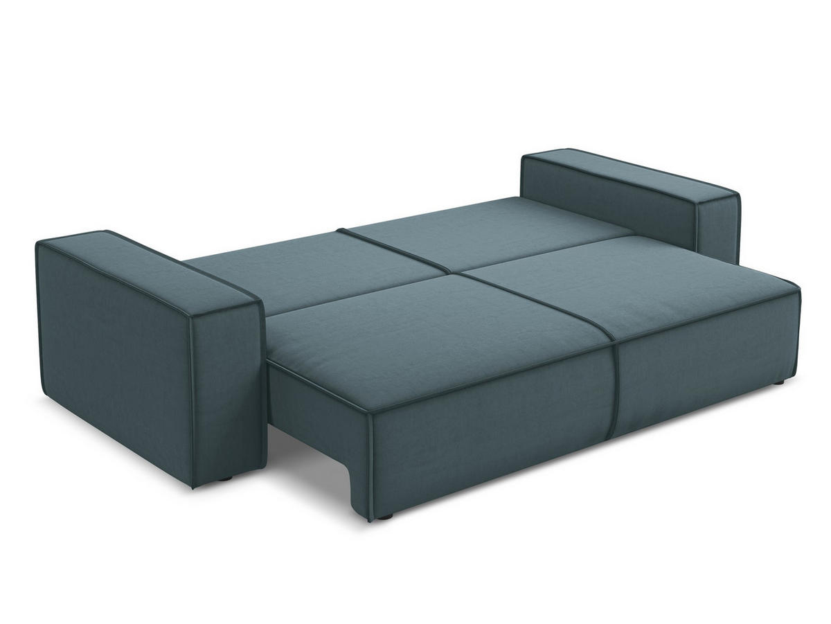 3-SITZER SOFA mit Schlaffunktion Samt Stoff Blau - Blau/Petrol, Kunststoff/Textil (255/85/105cm) - Makamii