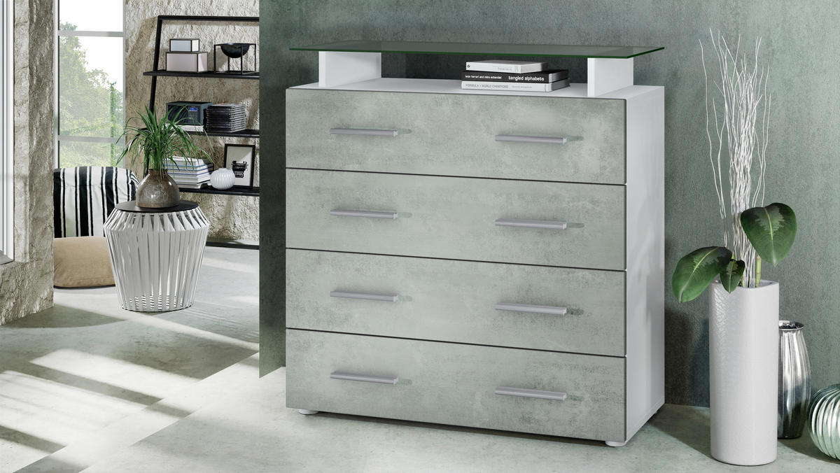 KOMMODE Pavos Beton Oxid Optik - Hellgrau, Holzwerkstoff (76/81/35cm) - Vladon