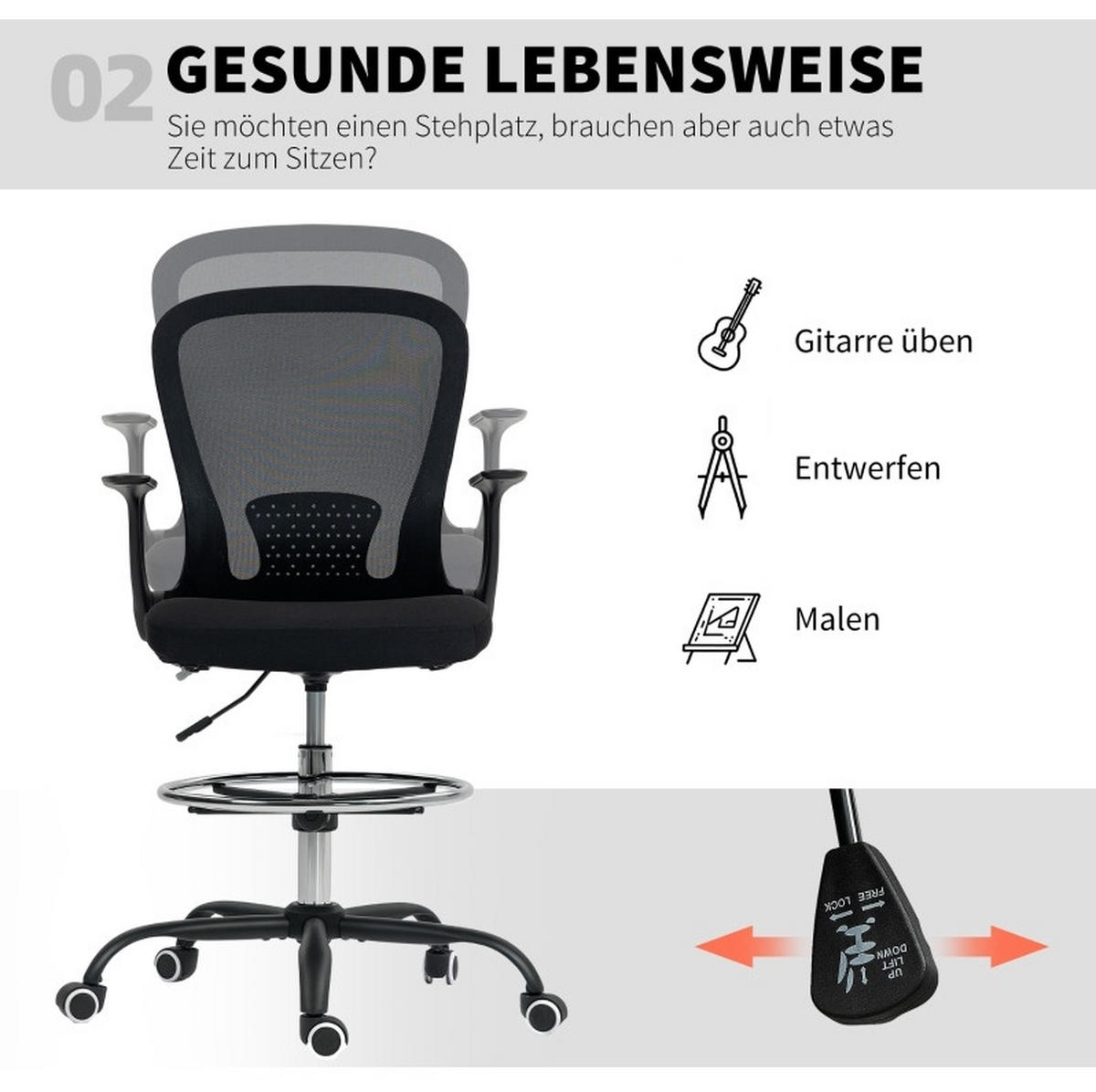 DREHSTUHL 59/62/99-119 cm, höhenverstellbar mit Netzrücken, schwarz - Schwarz, Kunststoff (59/119/62cm) - Redom