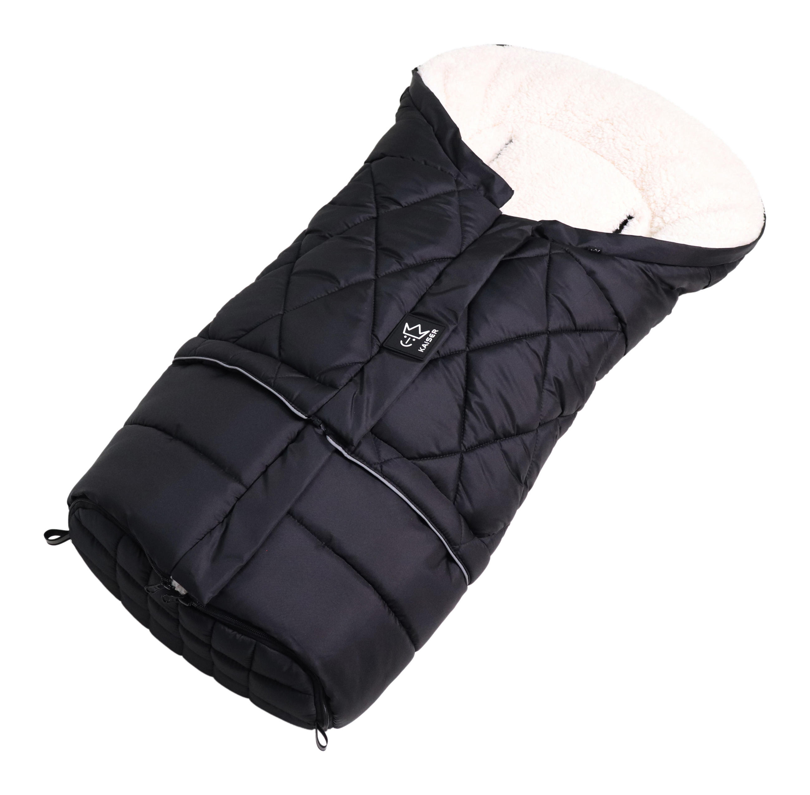 KINDERWAGEN-FUSSSACK Moony 2in1, Sherpa Fleece cream, black - Schwarz Hochglanz, Textil (48/10/105cm) - Kaiserbaby