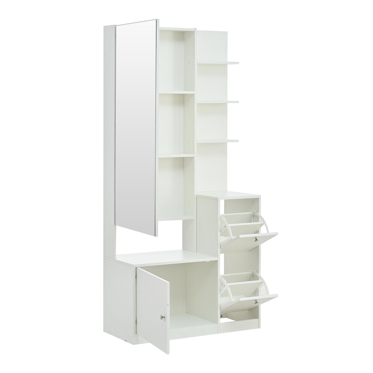 SCHUHSCHRANK aus Spanplatte 85x40x180cm in Weiß mit Spiegel - Weiß, Holzwerkstoff (85/180/40cm) - Modfu