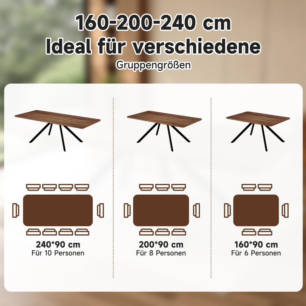 AUSZIEHTISCH 90/240/74,5 cm Walnuss aus MDF mit Schwerlast-Führungen - Walnussfarben, Holzwerkstoff (240/90/74.5cm) - OKWISH