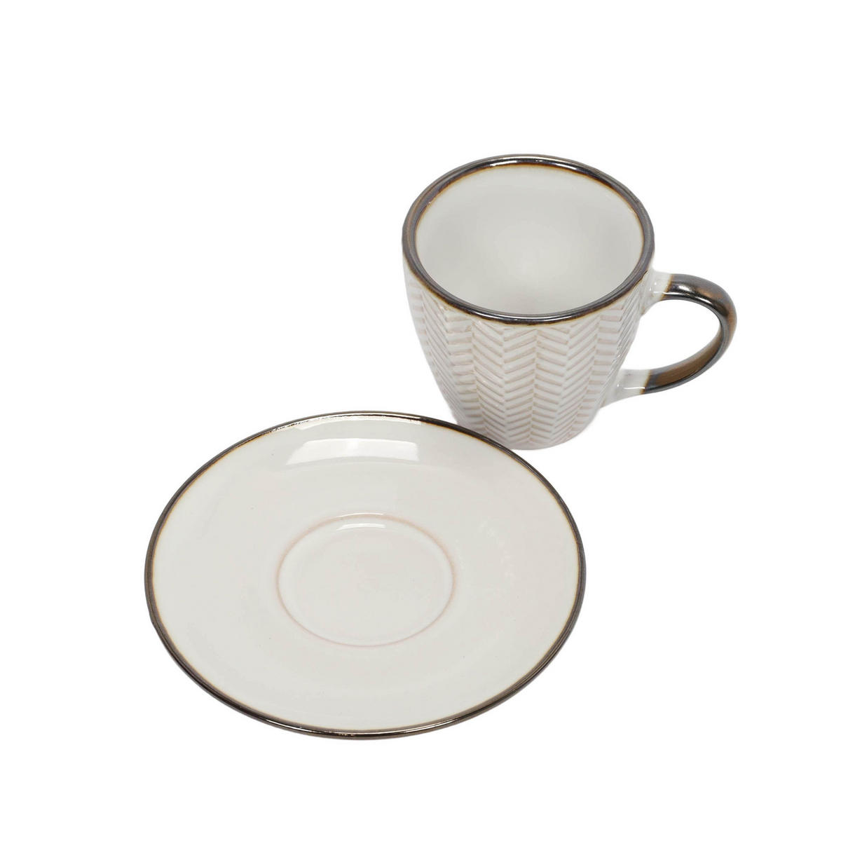 TASSE für Kaffee oder Tee mit Untertasse Muster 3 210 ml 14/14/8,5 cm - Beige, Keramik (0.21L) - Siaki