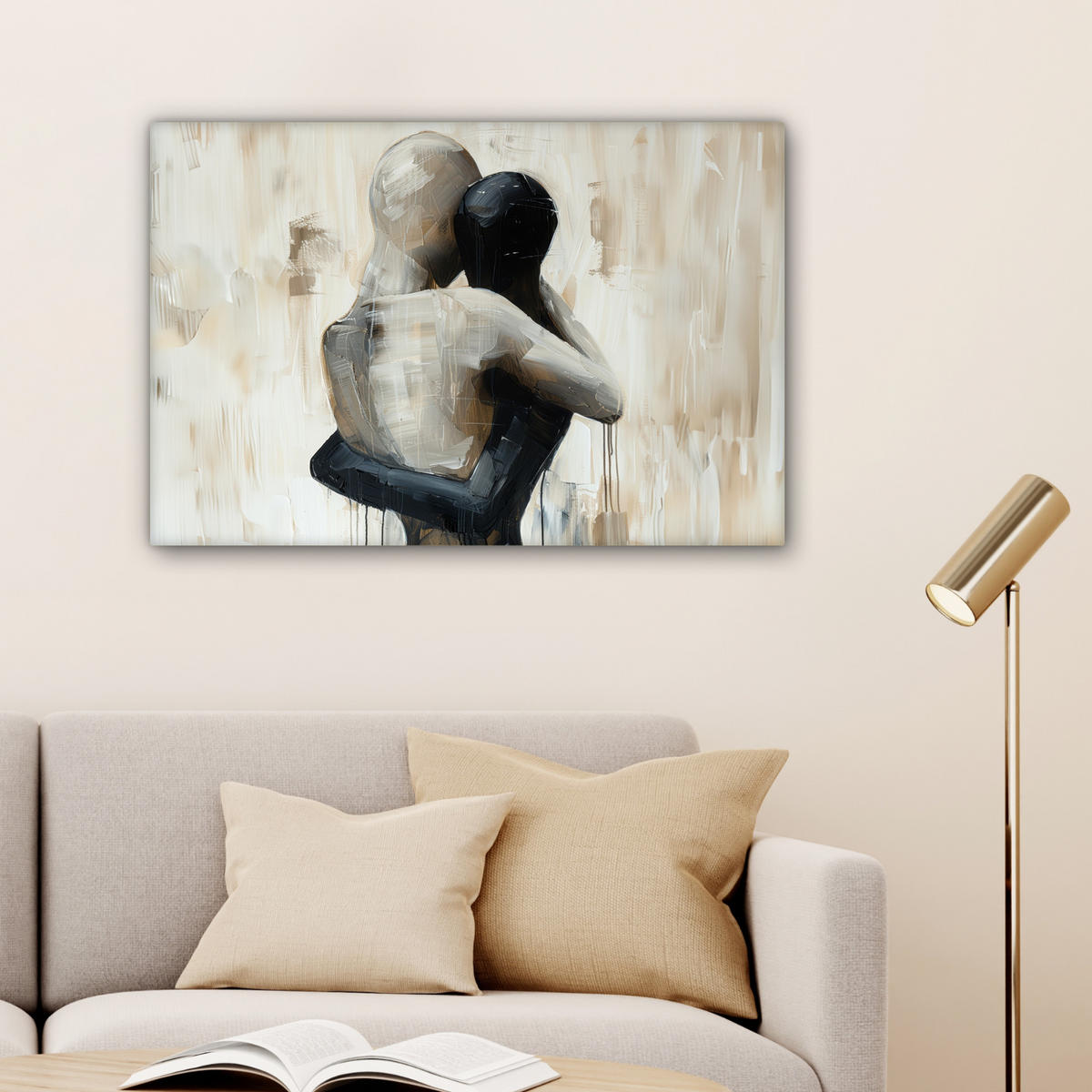 LEINWANDBILD Abstrakt - Liebe - Schwarz und weiß - Modern Wanddeko 90x60 cm - Schwarz, Textil (90/60cm) - MuchoWow