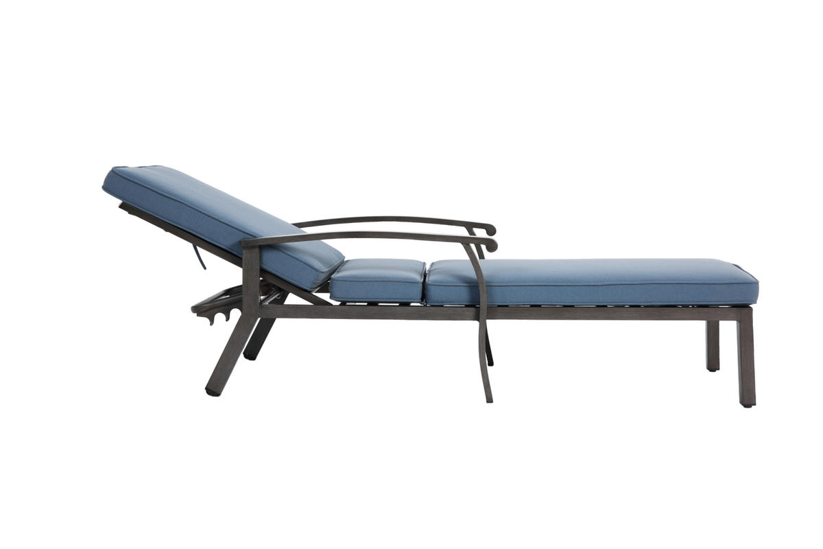 GARTENLIEGE Aluminium mit 5-fach verstellbarer Rückenlehne, Kissen 204/58/100 cm Blau - Blau, Metall (68/100/204cm) - Redom