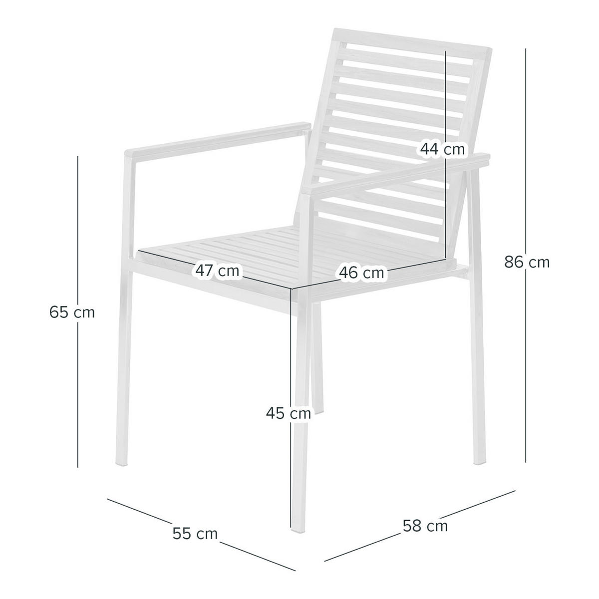 GARTENSTUHL - 2er-Set - Teak massiv / Edelstahl - Teak / Silber - Silberfarben/Braun, Holz/Metall (55/86/58cm) - home24