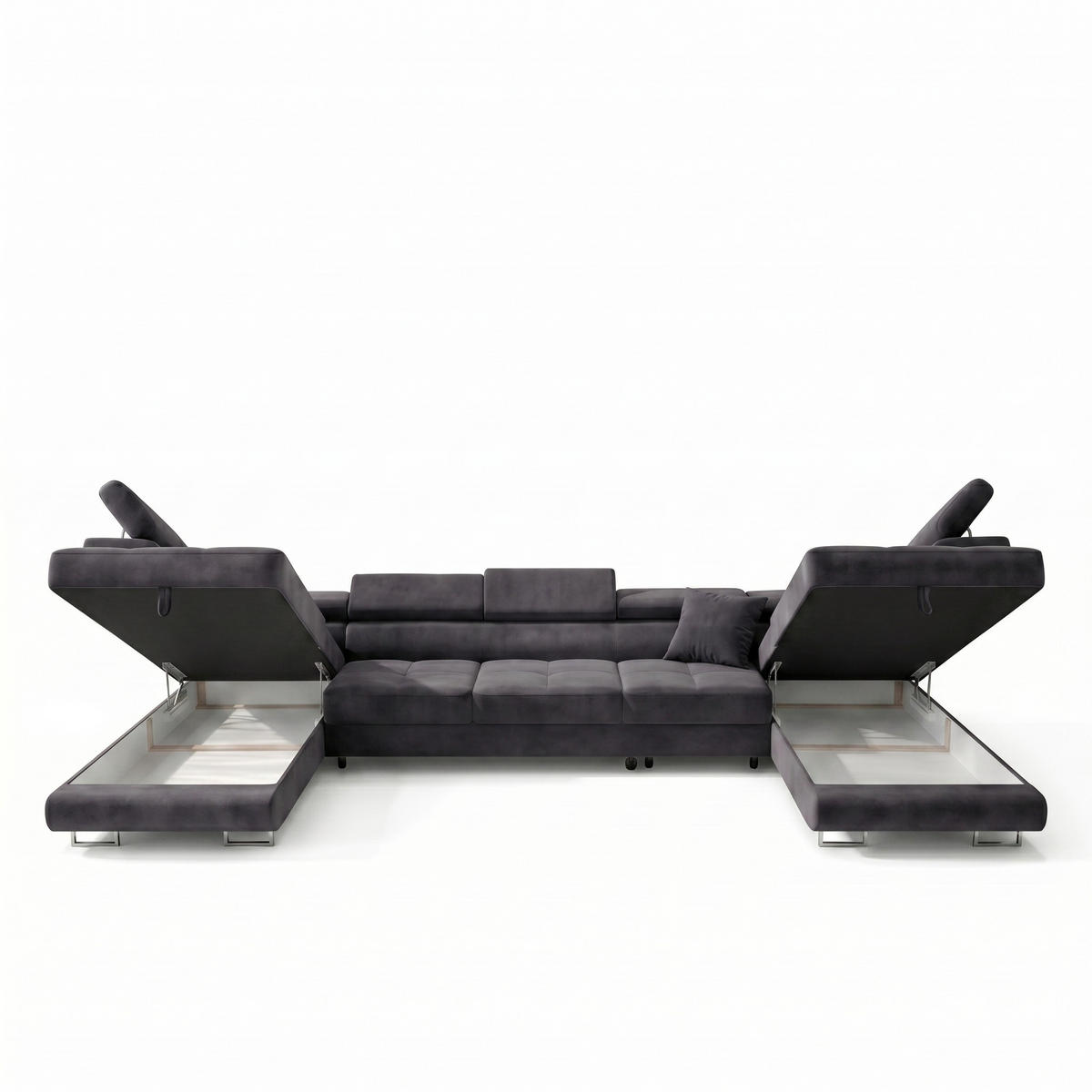 ECKSOFA U-Form WILD MAXI U2 mit Schlaffunktion 125x329 Velours Anthrazit - Chromfarben/Graphitfarben, Holz/Textil (400/90/203cm) - Muffo