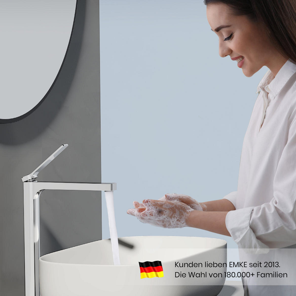 WASCHTISCHARMATUR mit Zertifiziertem Filterelement Verchromt Hoher Stil - Chromfarben, Metall (23.3/4.6/33.5cm) - EMKE