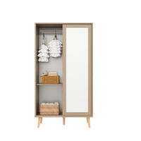KINDER-KLEIDERSCHRANK 80x46x141.5cm Weiß + Natur Schiebetüren Massivholzfüße - Multicolor, Holz (46/141.5/80cm) - FLIEKS