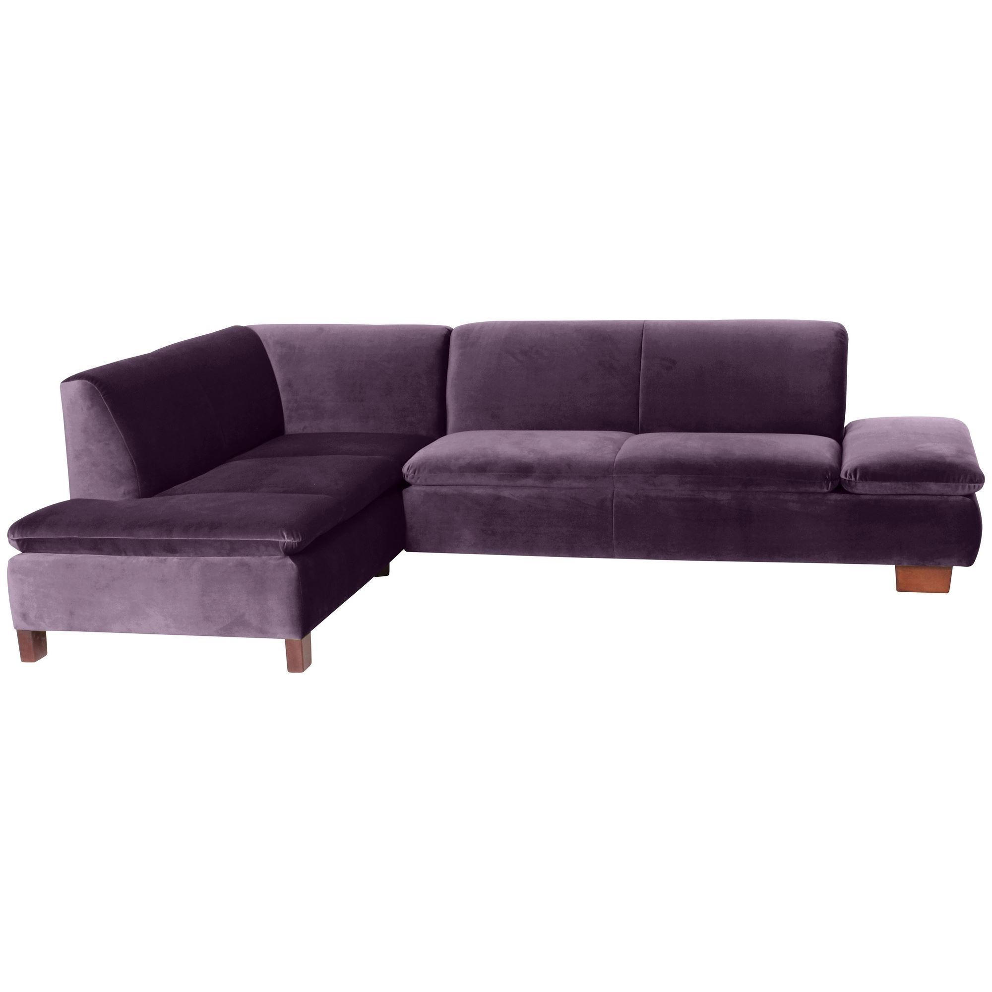 ECKSOFA mit Ottomane links Kaye Bezug Samtvelours Buche nussbaum dunkel / purple - Lila, Kunststoff (190/270cm) - 58aufmkessel