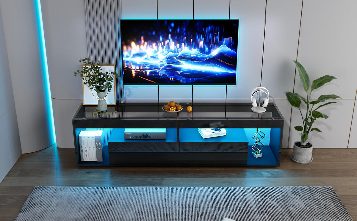 TV-LOWBOARD Hochglanz Schwarz 180/40/46 cm - Schwarz, Holz (180/46/40cm) - PANGIVO