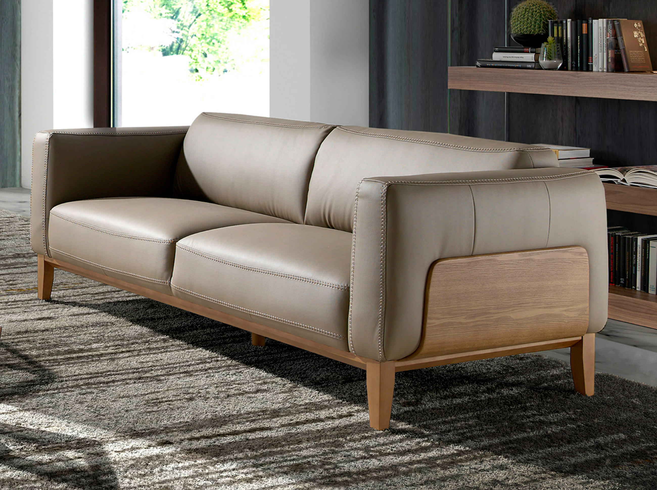 SOFA 3-SITZER Walnuss Nerz 209/92/77 cm - Taupe/Walnussfarben, Leder (209/77/92cm) - ANGEL CERDA