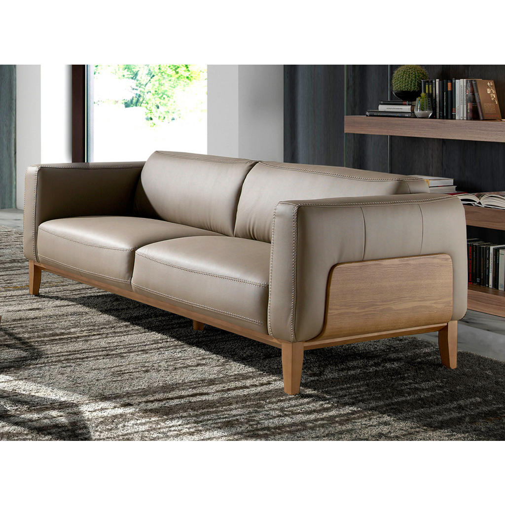 Thumbnail - Angel Cerda Sofa, Walnuss, Taupe, Leder, 209x77x92 cm, Wohnzimmer, Sofas & Couches, Sofas, 3-Sitzer Sofas