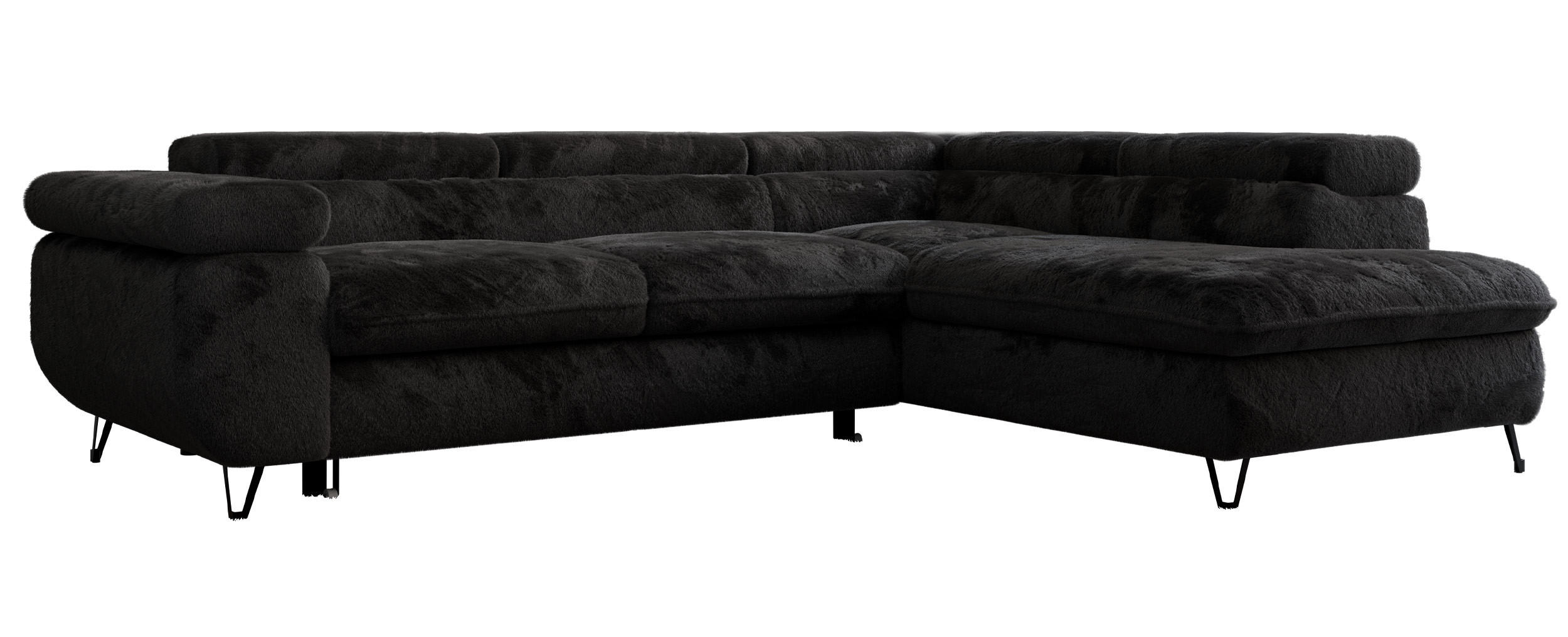 ECKSOFA PEDRO L Schwarz Plüsch - Rechts Seite - Schwarz, Textil/Metall (273/208cm) - MKS