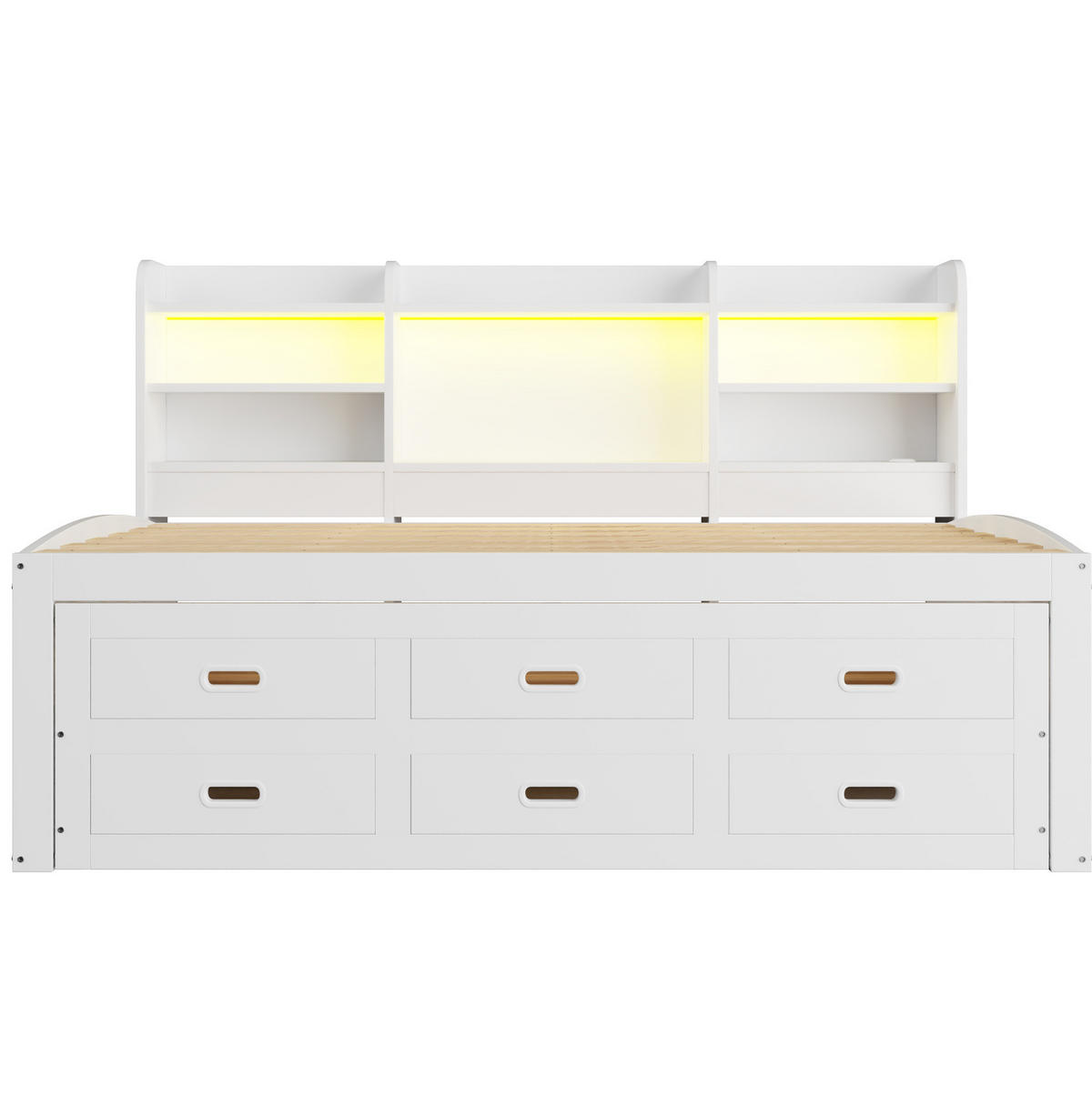 KREVET na izvlačenje 90/200 cm bijeli od iverala s LED rasvjetom, USB i 3 ladice - bijela, drvni materijal (90/200cm) - OKWISH