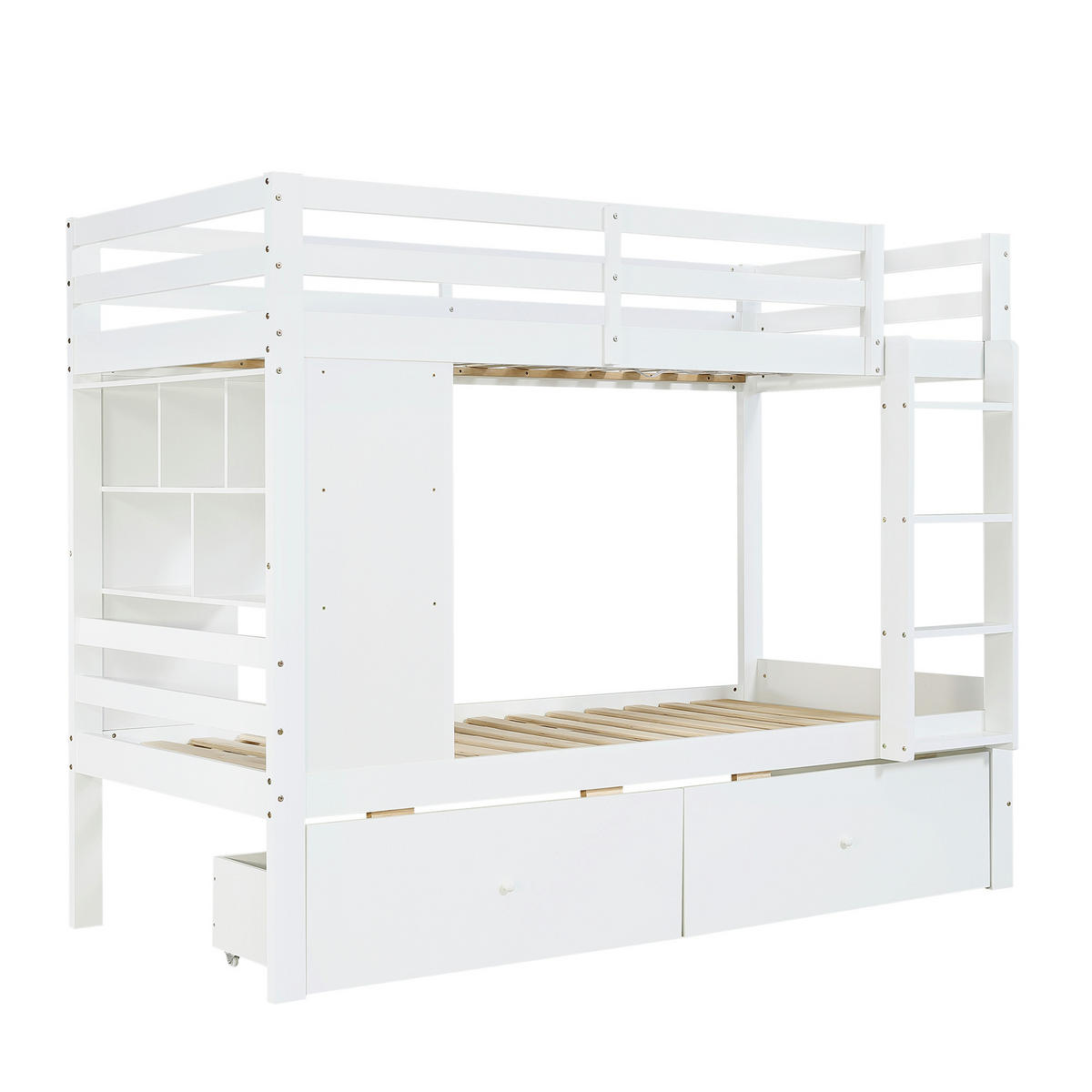 ETAGENBETT 90/200 cm in Weiß mit Schubladen und Regal - Weiß, Holz/Holzwerkstoff (90/200cm) - CHICFURN