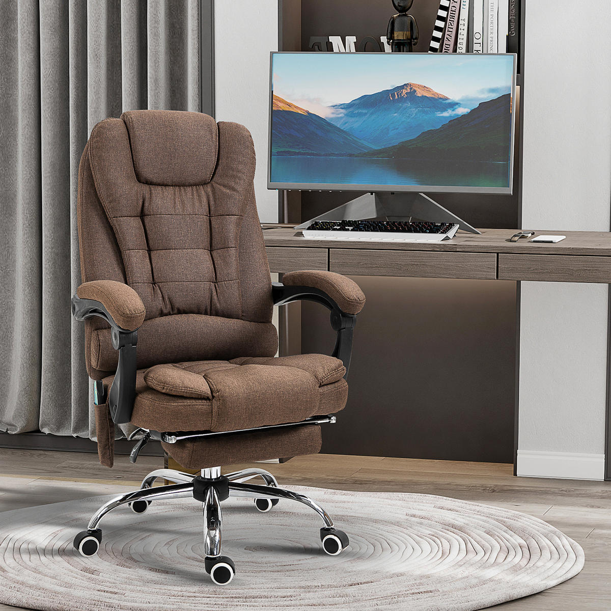CHEFSESSEL DE-11824 Massage & Heizung Grau - Braun, Textil (70/119/65cm) - ComfortXL