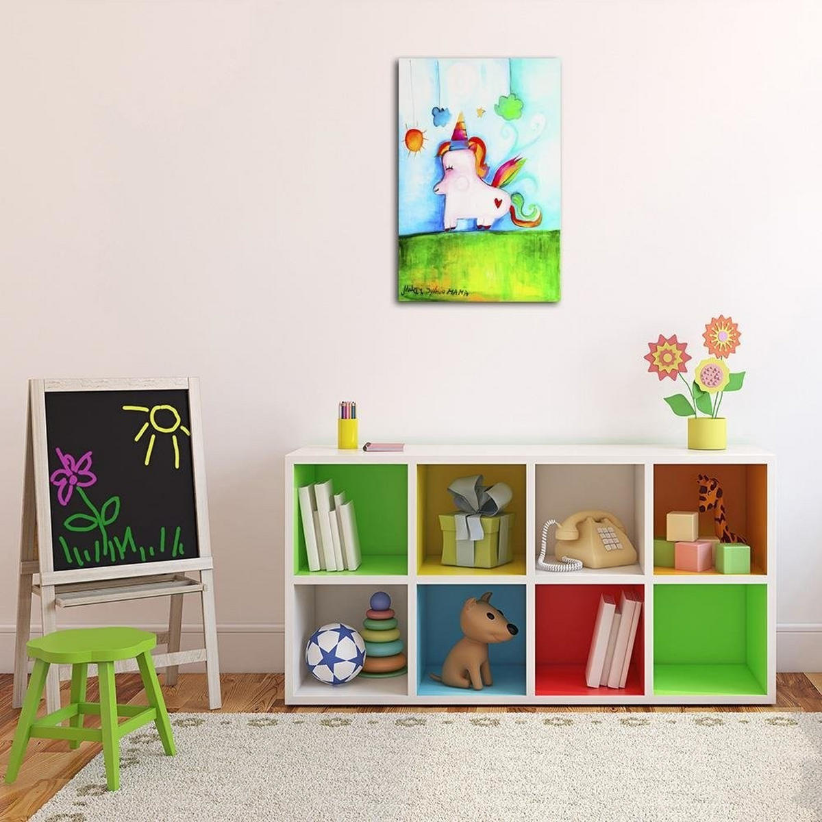 WANDBILD Einhorn - Multicolor, Textil (80/120cm) - Feeby