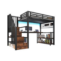 HOCHBETT 90/200 cm, Schwarz mit Schreibtisch, LED-Lichtleiste - Schwarz, Metall (90/200cm) - MIVRAY