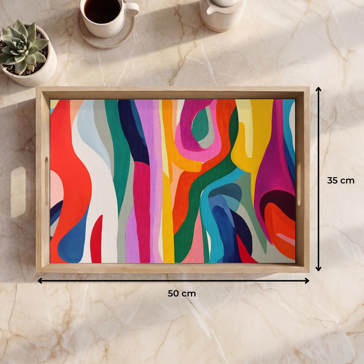 SERVÍROVACÍ PODNOS Abstraktní - barevné - vlny - linie 50x35 cm - různobarevná, dřevo (50/5/5cm) - OnlyWow