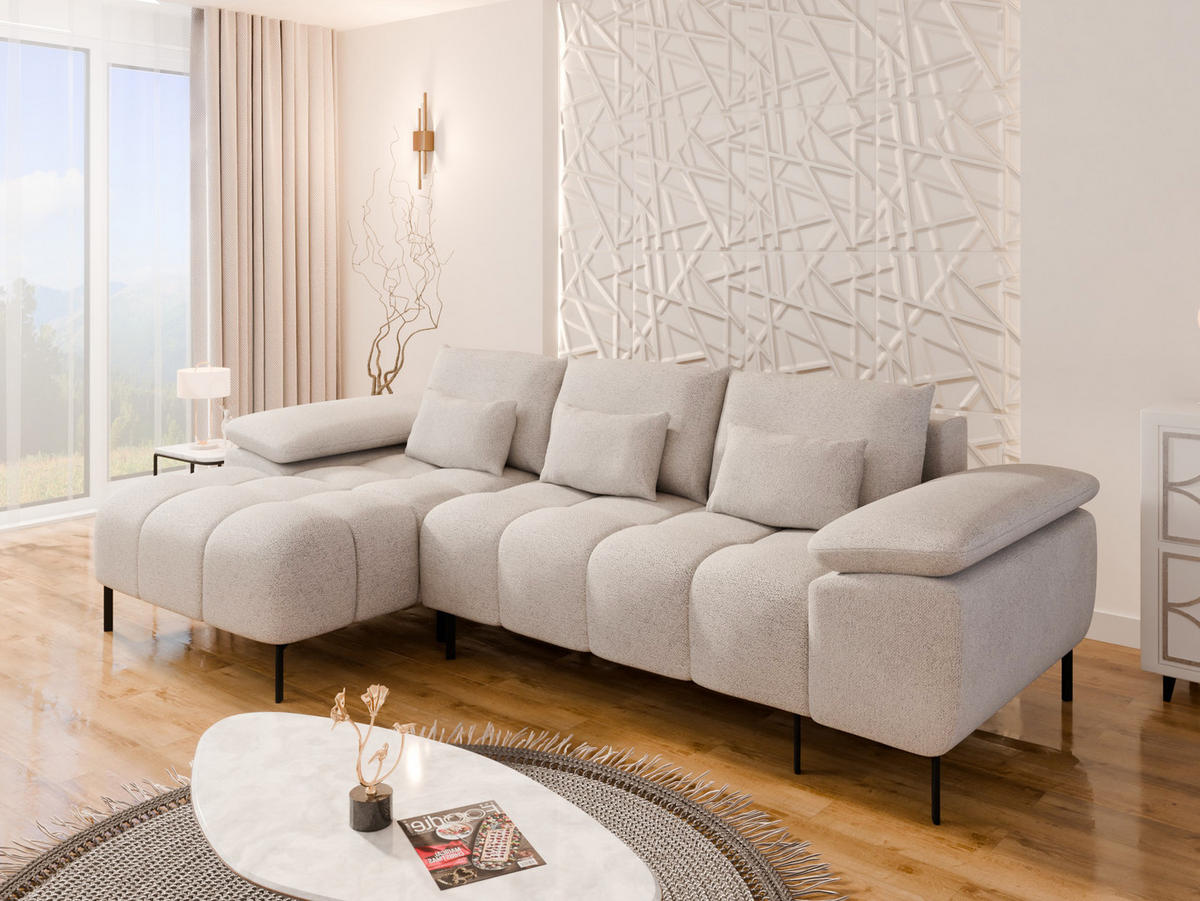 ECKSCHLAFSOFA 4-Sitzer DOLUS – Modernes Ecksofa mit Schlaffunktion Links montierbar , Creme - Creme, Holz (141/277cm) - Panda Möbel