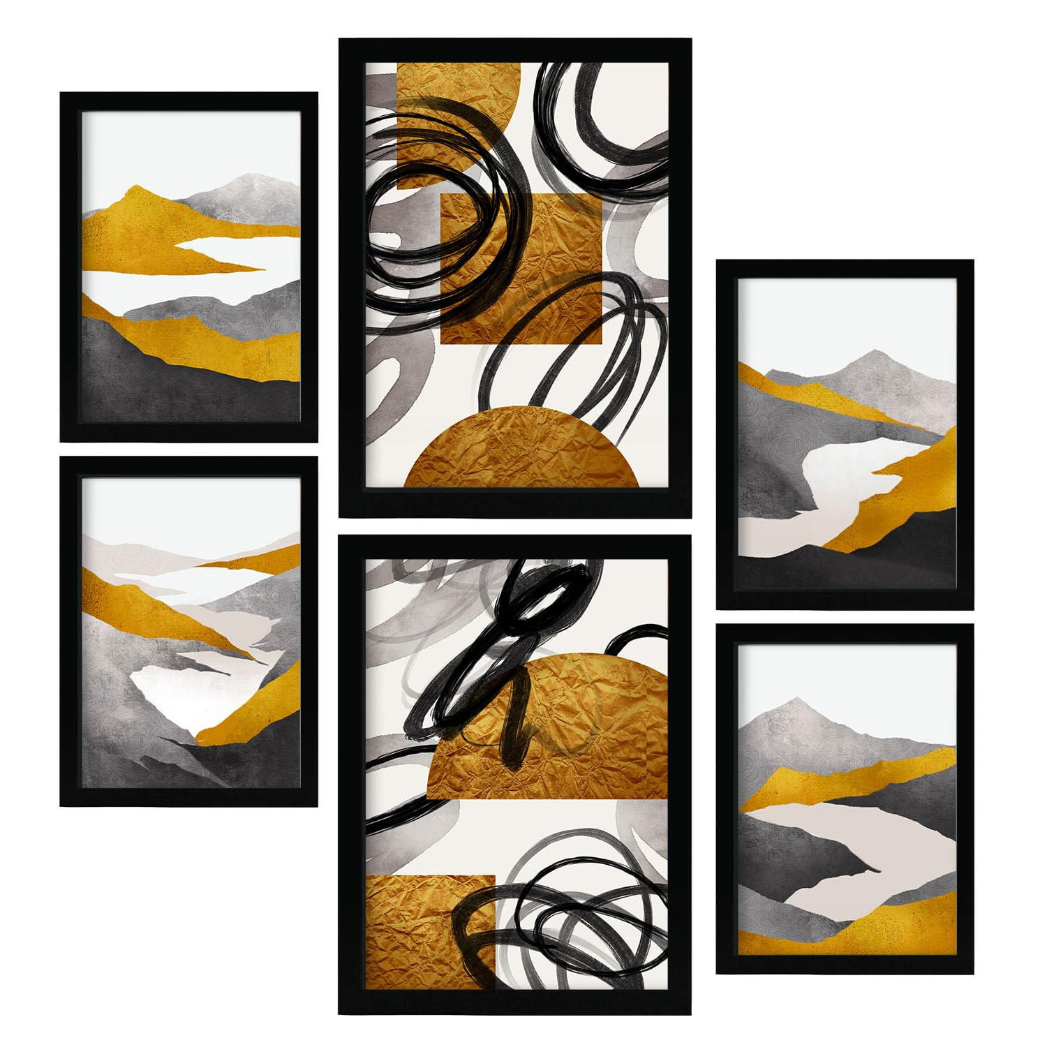 POSTER Set Mit 6 Gattung Nature 2 In Kulissen Abstracts Ästhetische Dekorative Gemälde Für Ihr Wohnzimmer Zuhause A3 & A4 Schwarzer Rahmen - Schwarz, Papier (29/3cm) - Nacnic