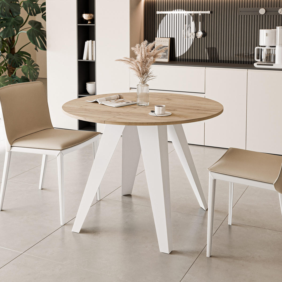 ESSTISCH ausziehbar auf MDF, Kraft Eiche - Braun/Weiß, Holzwerkstoff (100/100/76cm) - Idohome