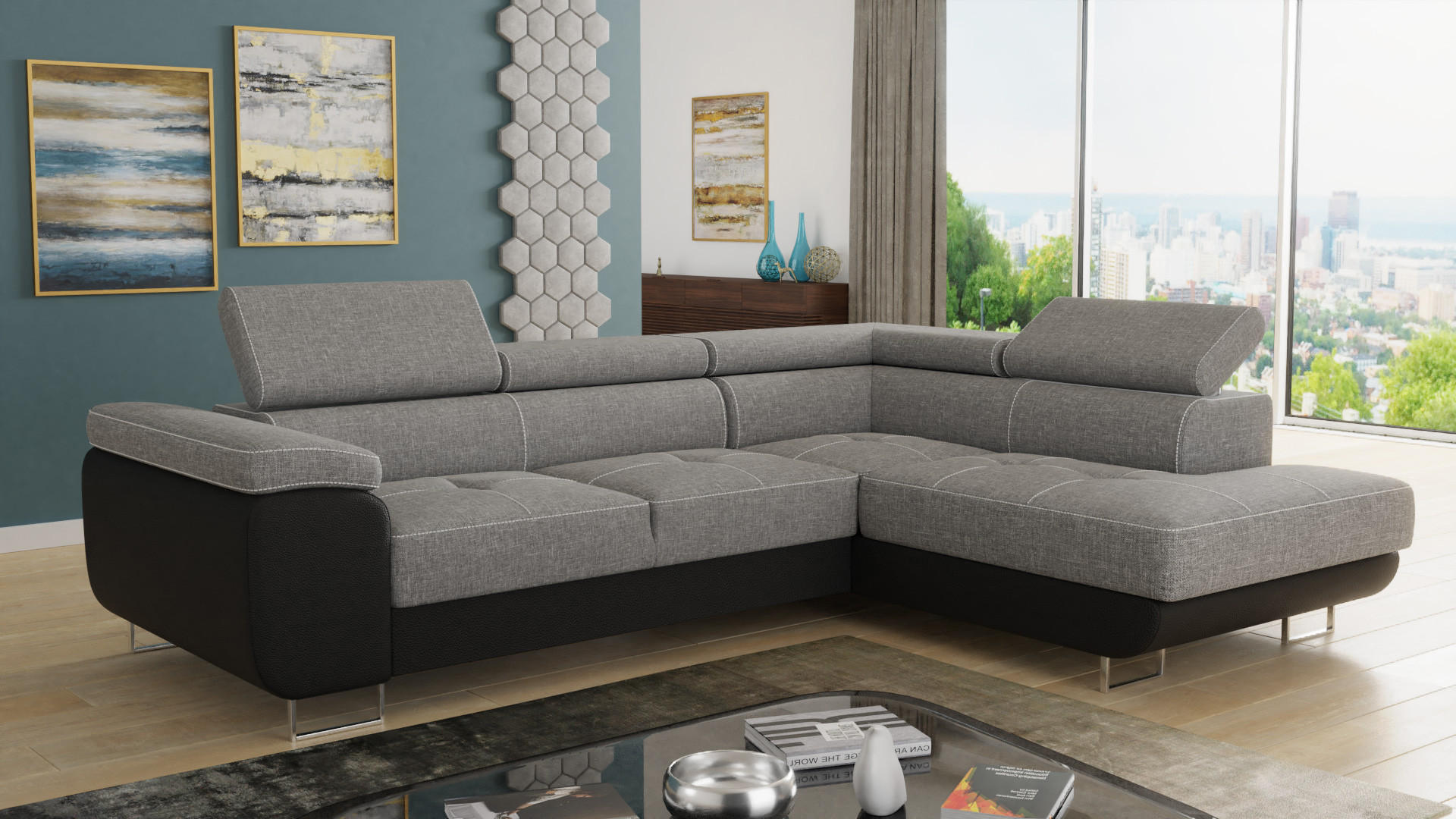 ECKSOFA Caris, Seite: Rechts - Hellgrau/Schwarz, Holz/Textil (273/203cm) - Sofnet