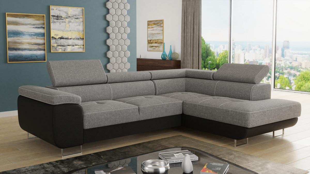 ECKSOFA Caris, Seite: Rechts - Hellgrau/Schwarz, Holz/Textil (273/203cm) - Sofnet