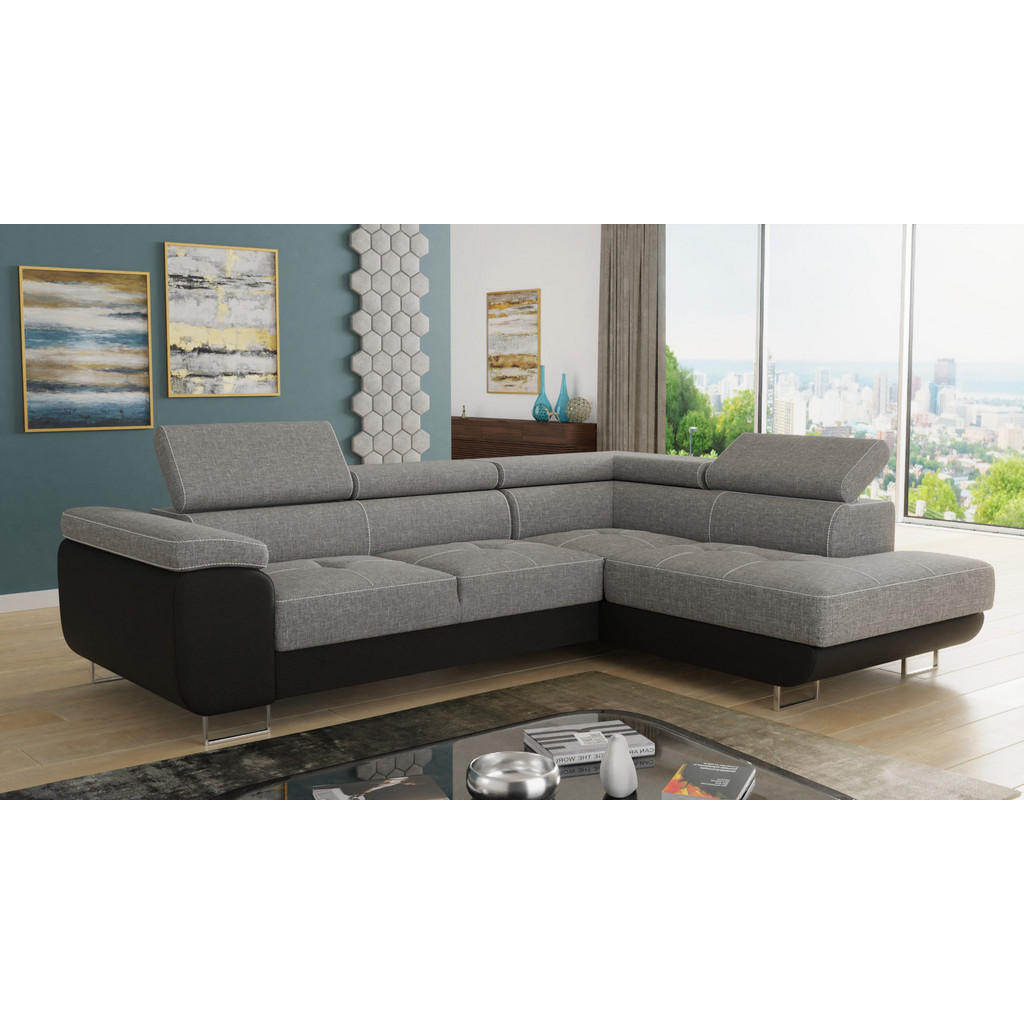 Thumbnail - Sofnet Ecksofa, Hellgrau, Schwarz, Textil, 5-Sitzer, Ottomane rechts, L-Form,Rechteckig, 273x203 cm, Wohnzimmer, Sofas &...