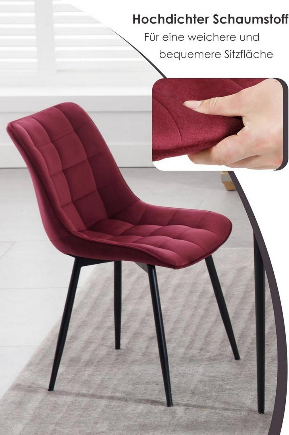 ESSZIMMERSTUHL 2er Set, Samt, Metallbeine, Bordeaux - Bordeaux/Schwarz, Textil/Metall (46/85.5/40.5cm) - Woltu