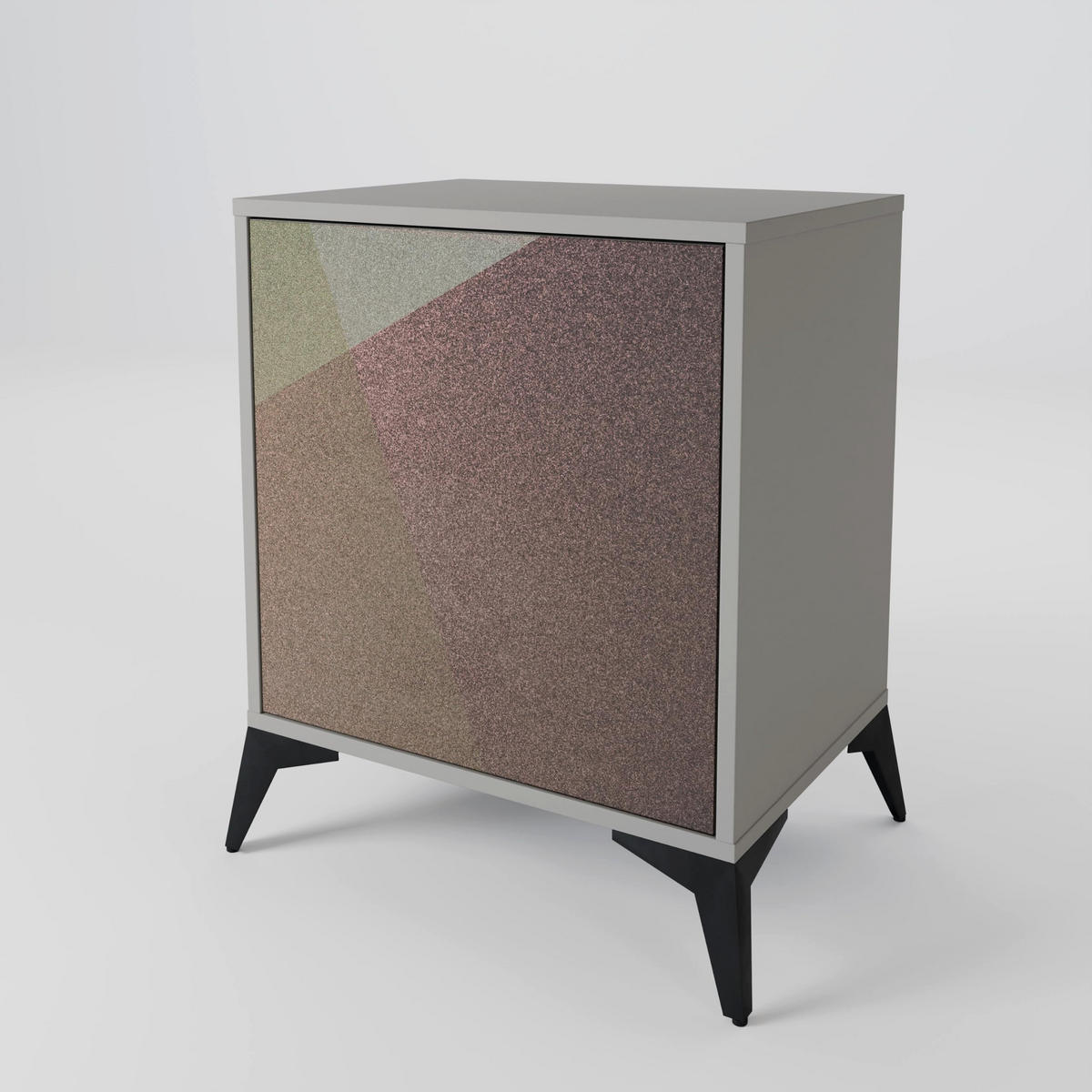SIDEBOARD BEIGE GEOMETRY, Grau, 57,5x42x75,5 cm, Goldfarbene Metallfüße - Goldfarben/Multicolor, Holzwerkstoff/Metall (57.5/75.5/42cm) - SpaceRebels