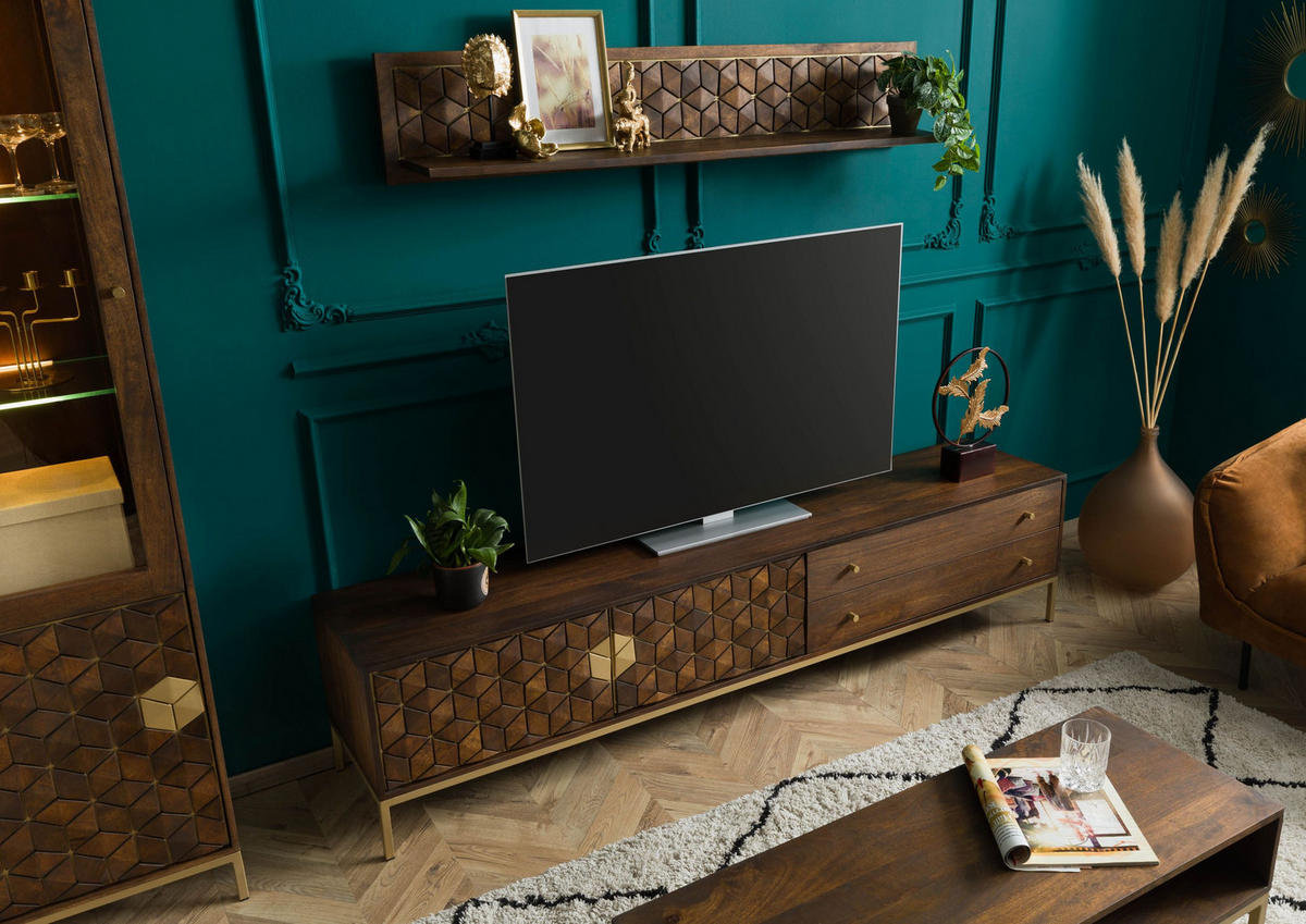 TV-BOARD Mango 220x45x50 braun geölt DIAMOND #223 - Braun, Holz (220/50/45cm) - Massivmoebel24