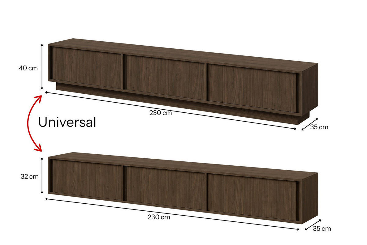TV-ELEMENT VELORA 230/40/35 cm in Villa-Nussbaum - Braun, Holzwerkstoff (230/40/35cm) - Deine Möbel 24