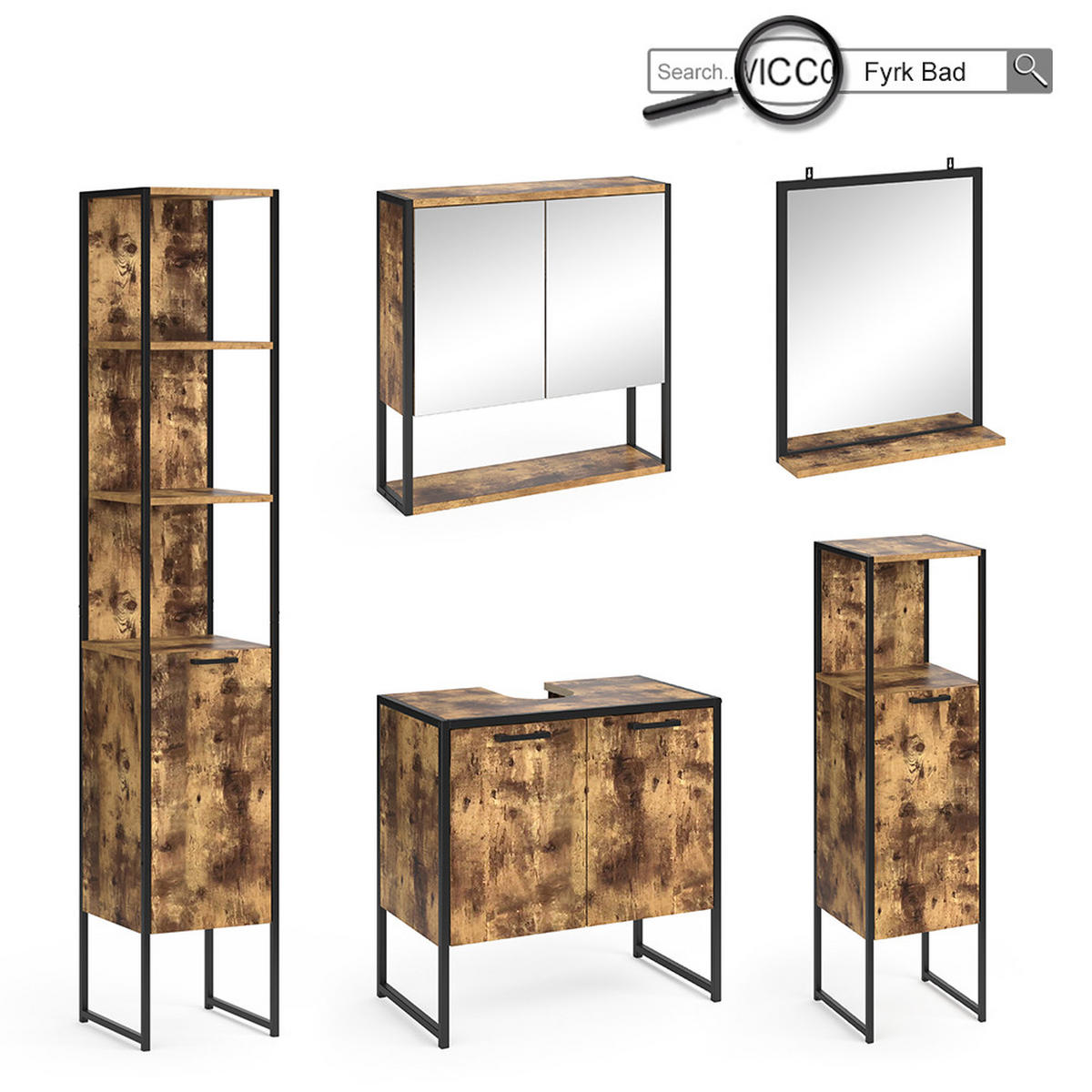 WASCHMASCHINENSCHRANK Fyrk Eiche rustikal 64 x 189 cm - Wildeiche/Schwarz, Holzwerkstoff (64/189/48cm) - Vicco