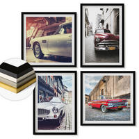 WANDBILDER 4er-Set - 50x50 cm & 40x60 cm Schwarzer Rahmen - Oldtimer in Städten - Schwarz, Kunststoff (50/50cm) - ArtPrintCave