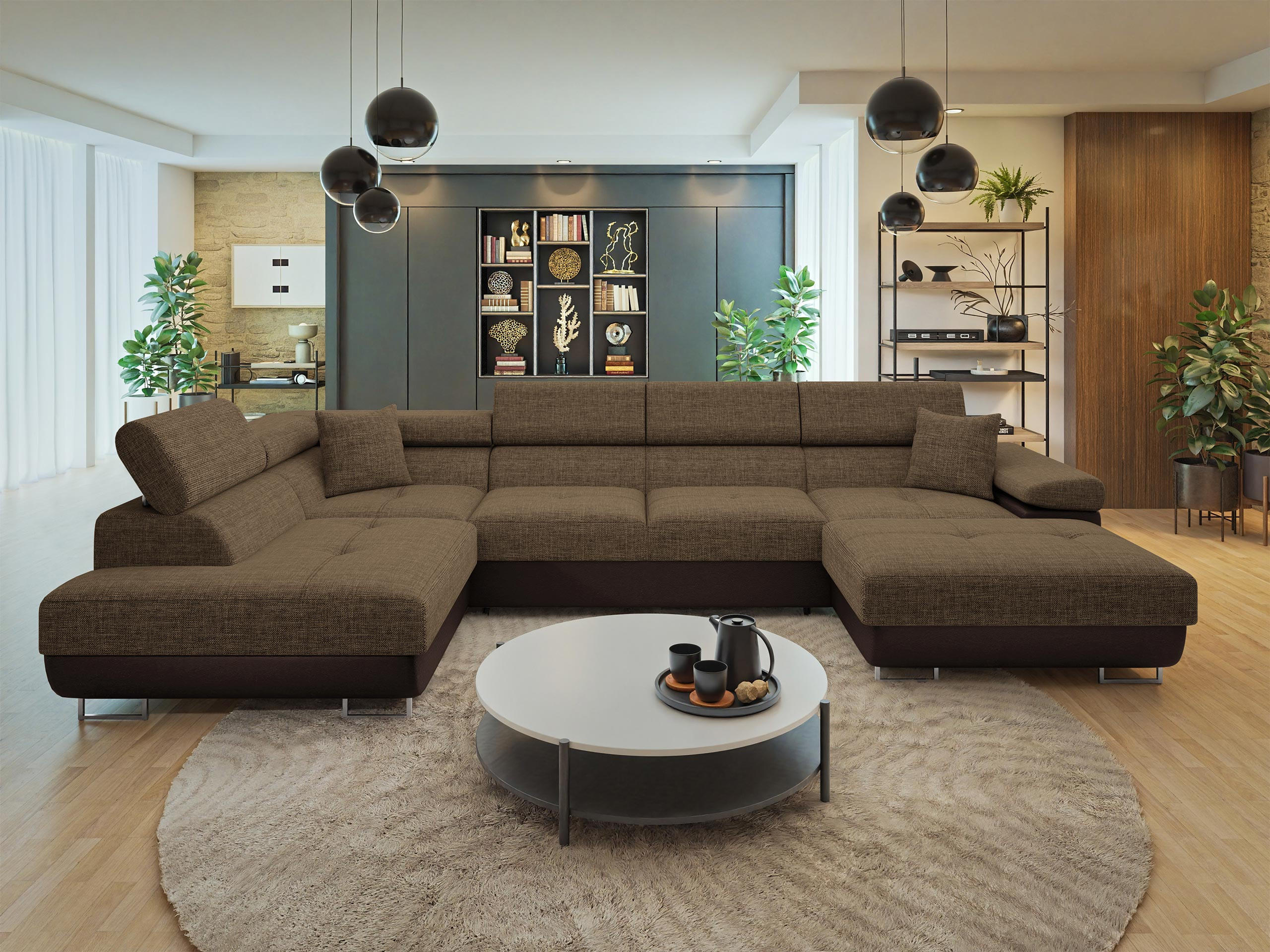 WOHNLANDSCHAFT Torezio Bis, Seite: Links - Braun, Holz/Textil (346/90/203cm) - MIRJAN24