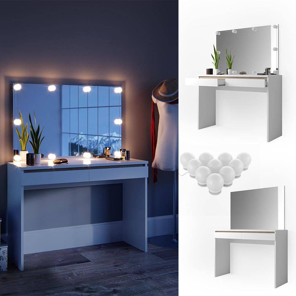 SCHMINKTISCH Emma Weiß 120 cm mit LED Beleuchtung - Weiß, Holzwerkstoff (120/83/41.8cm) - Vicco