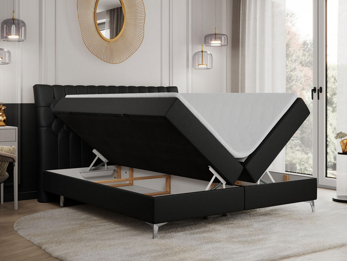 BOXBETT MILEN 180/200 Schwarz Kunstleder - H4 - Schwarz, Holz/Textil (180/200cm) - MKS